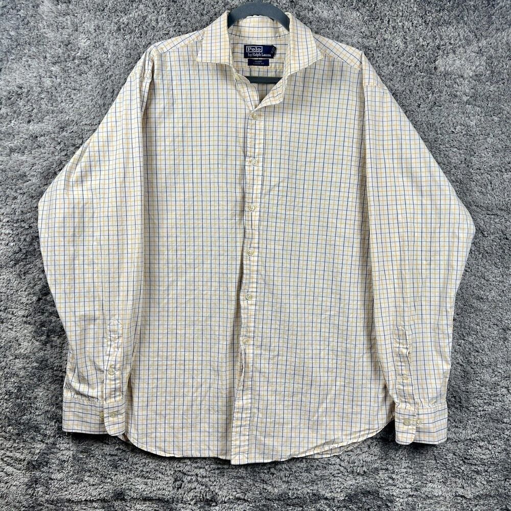 Polo Ralph Lauren Mens Regent Classic Fit Yellow Striped Shirt Size 18